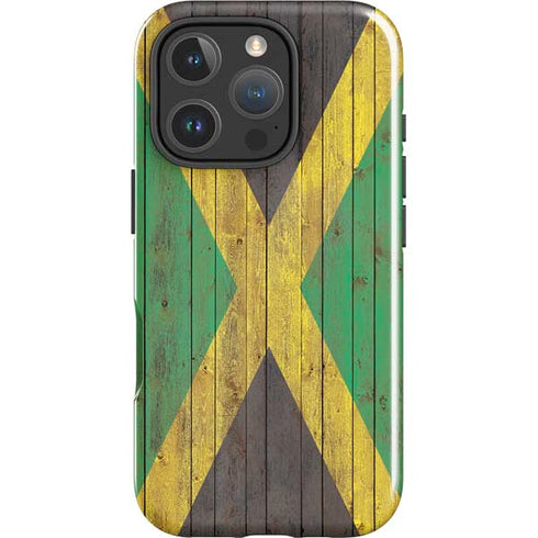Jamaican Flag Dark Wood iPhone 16 Pro Max Impact Case